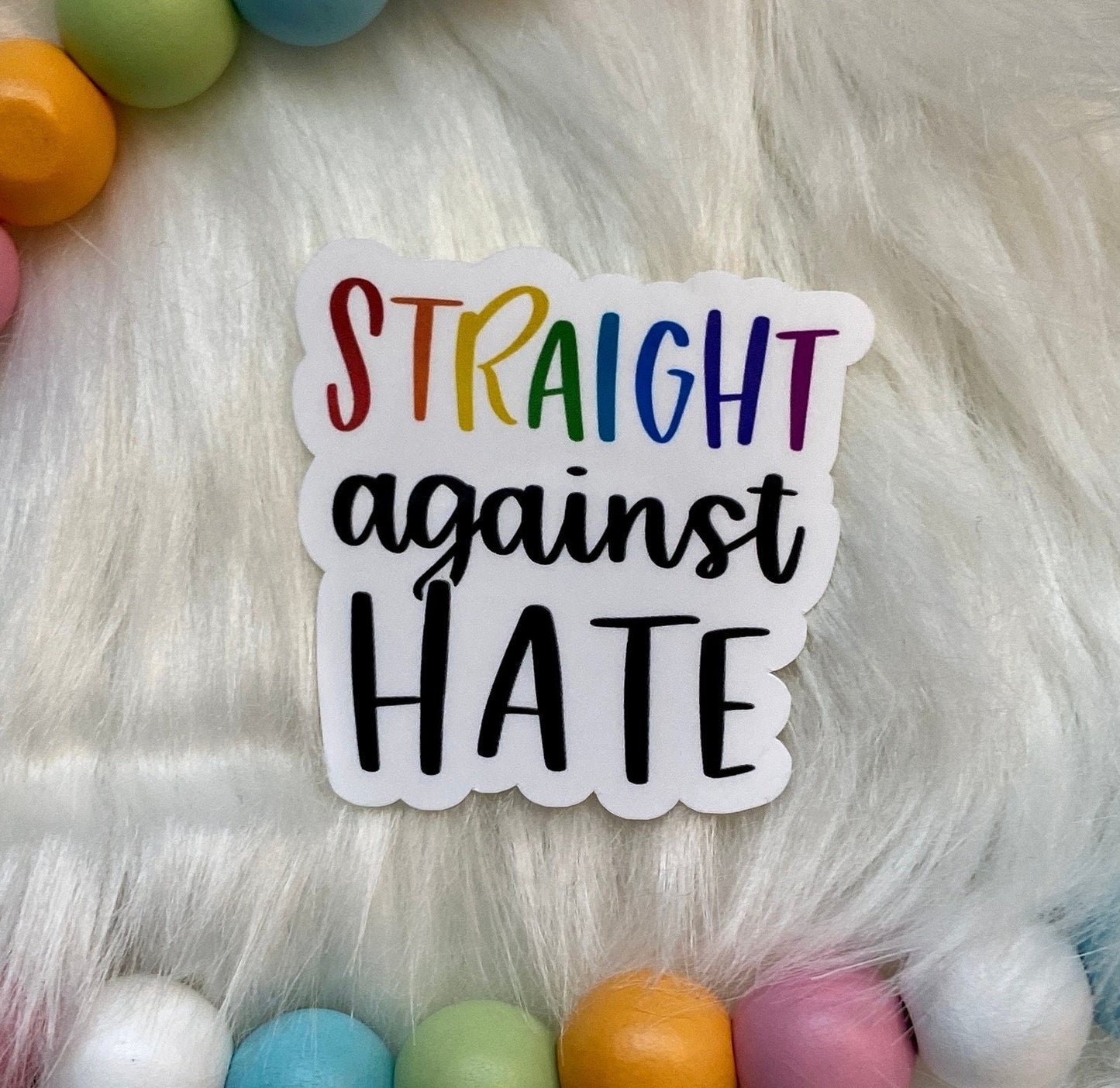 Straight against hate water bottle sticker anti hate pride sticker no hate sticker rainbow pride sticker lgbtqia+ water bottle sticker