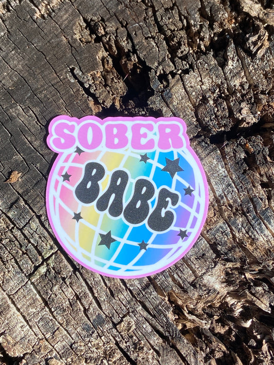 Sober Babe Disco ball sobriety sticker