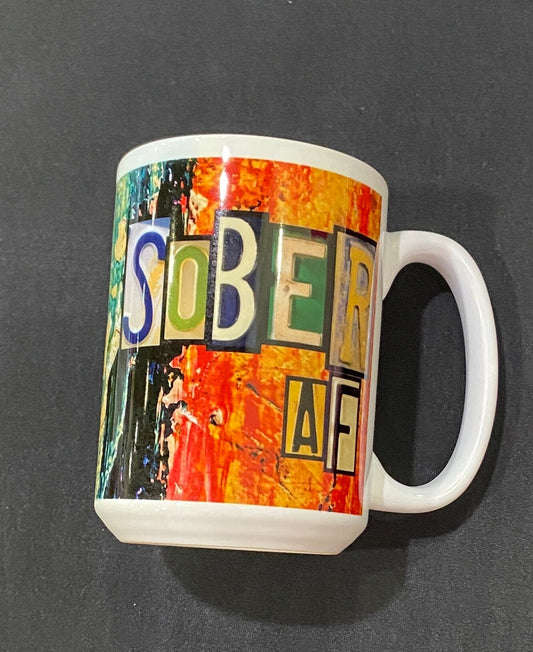 Sober AF 15 ounce Ceramic Mug for sobriety coffee mug Sober AF