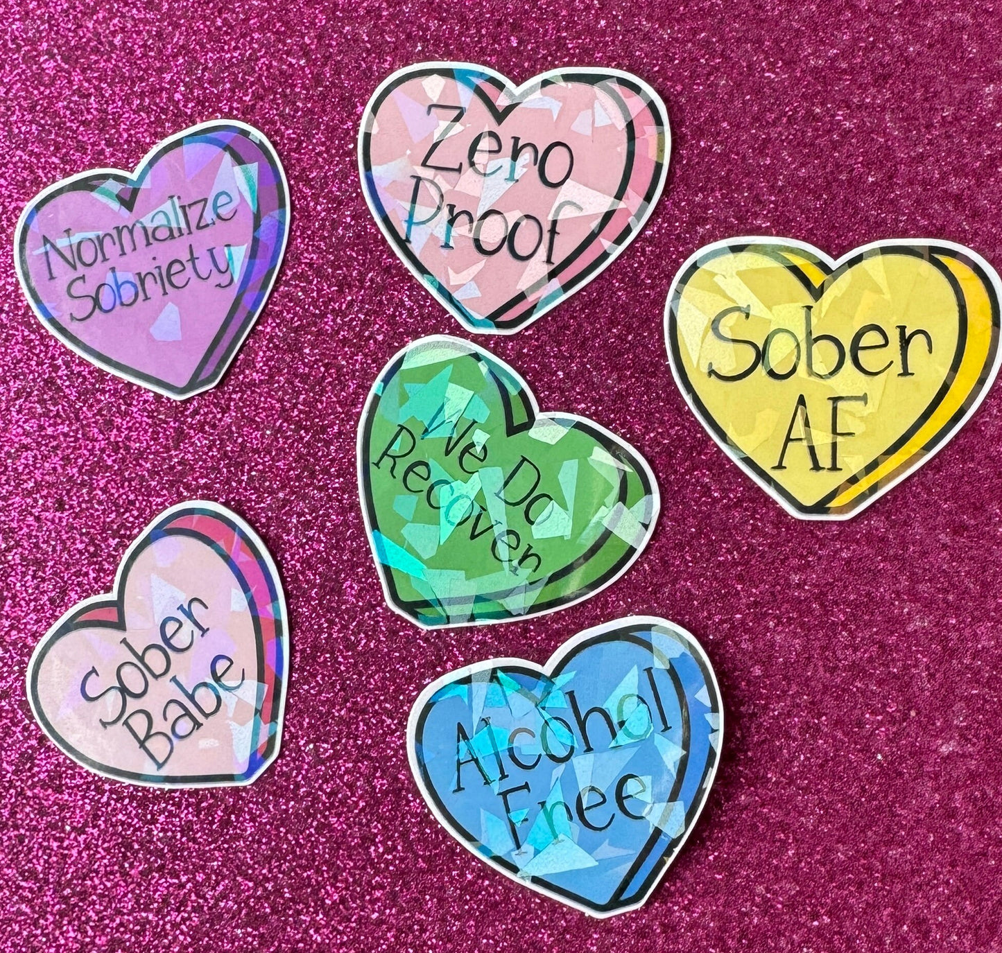 Sober Conversation Heart Stickers for water bottles planners and laptops