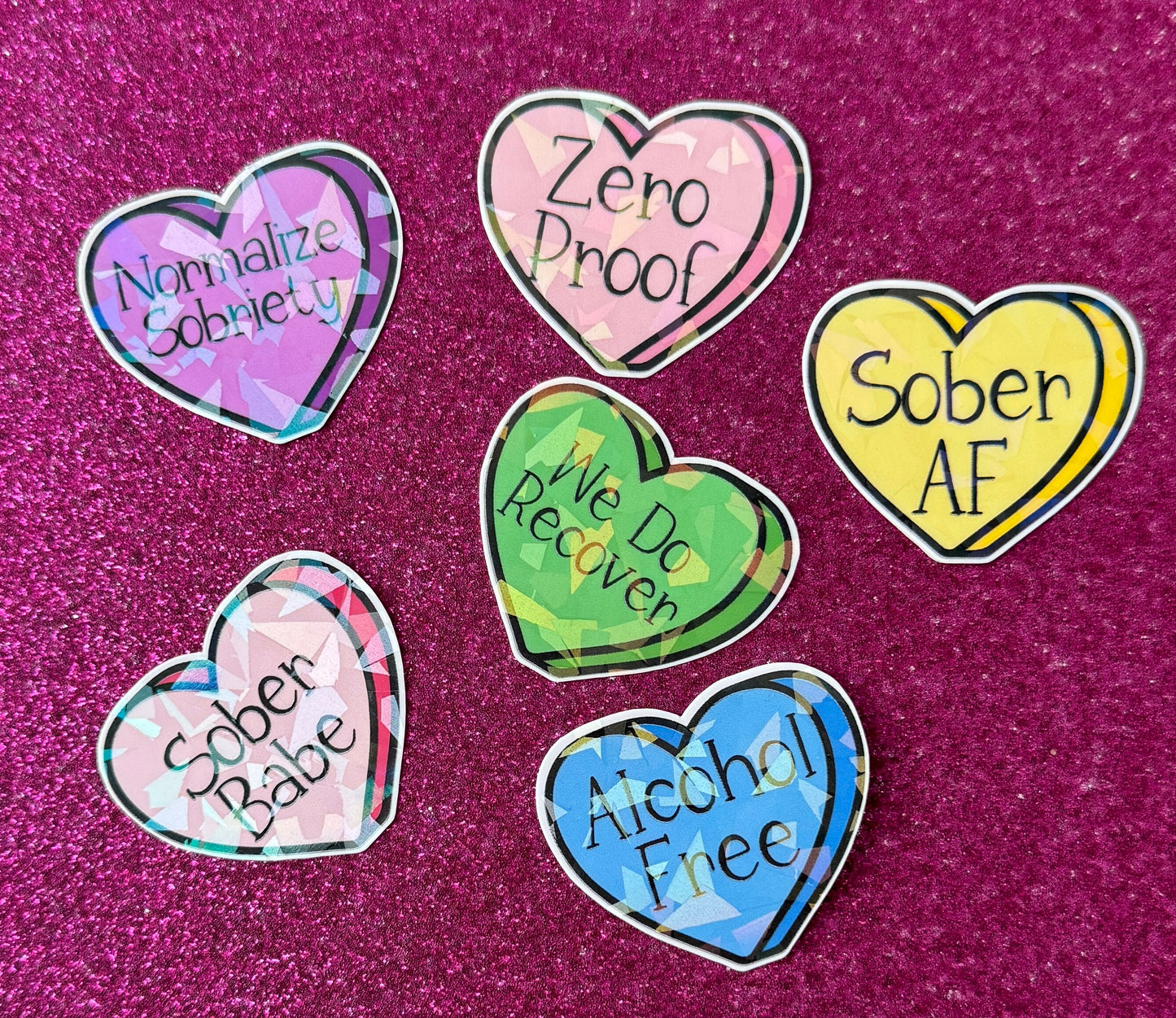 Sober Conversation Heart Stickers for water bottles planners and laptops