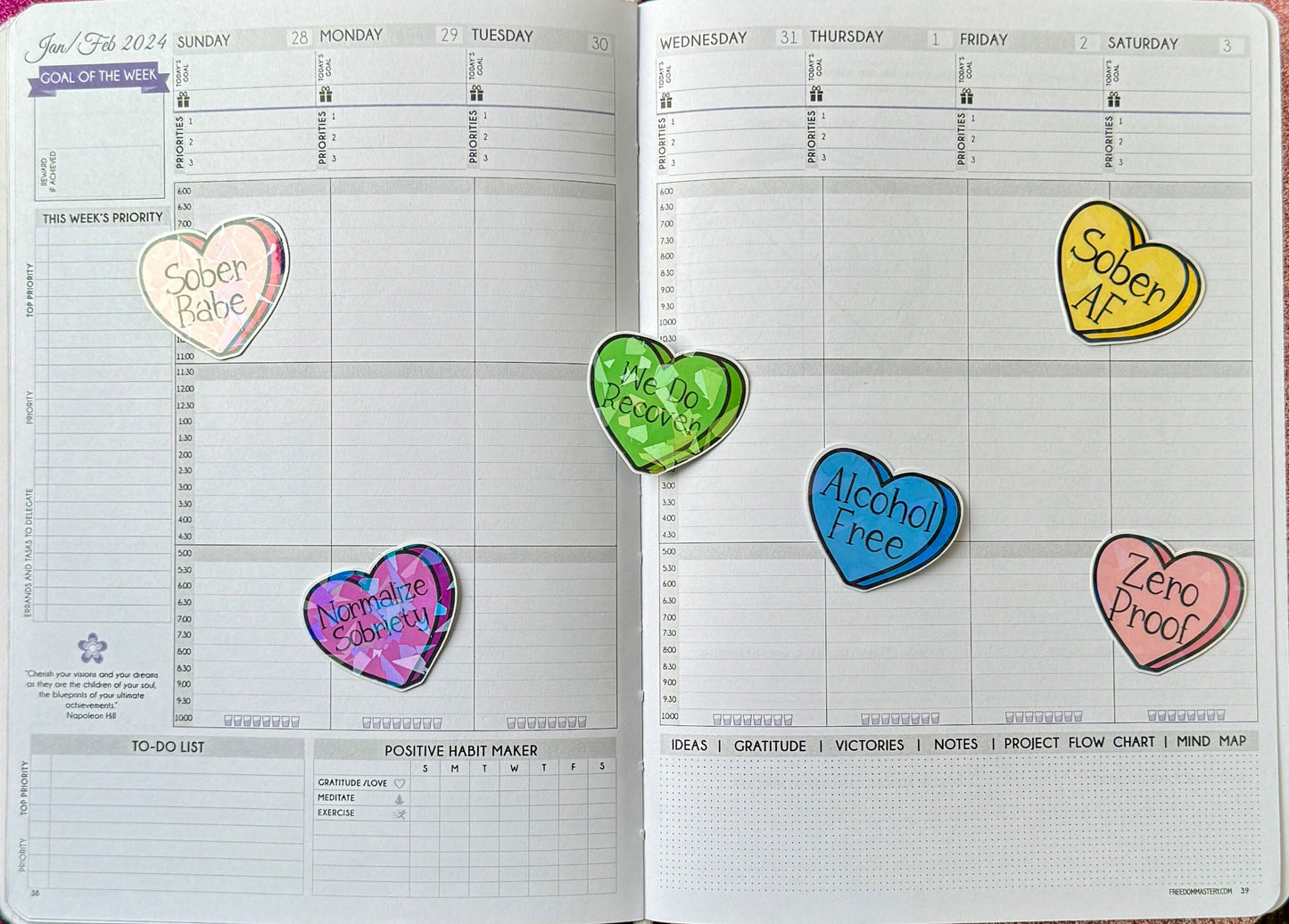 Sober Conversation Heart Stickers for water bottles planners and laptops